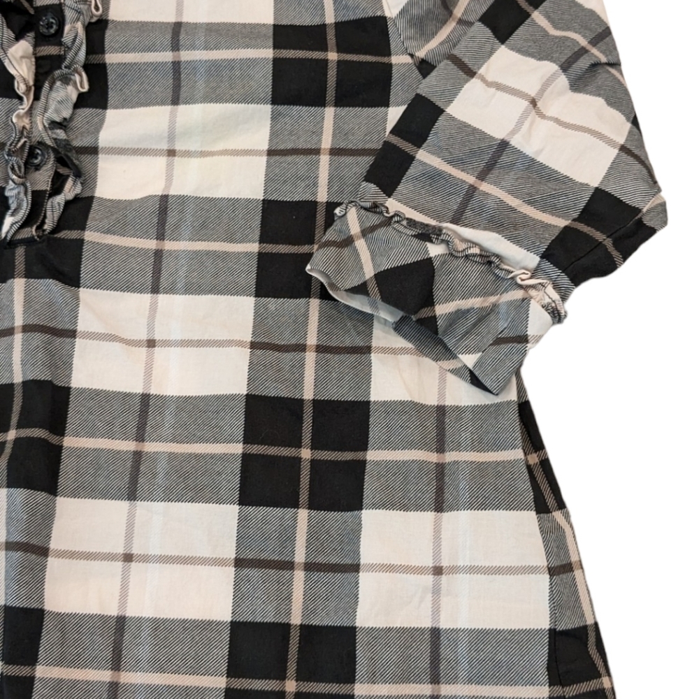 Kate Spade Cream Black Plaid Ruffle Button Popover Top Girls Size 14Y (XL) - Picture 3 of 8